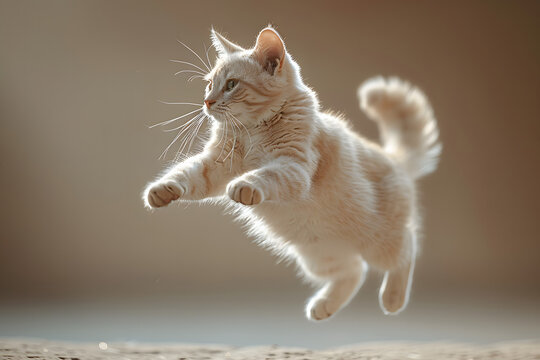 American Polydactyl cat jumping in the air
