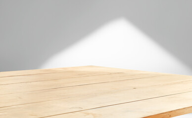 Minimal table for product display, light background.