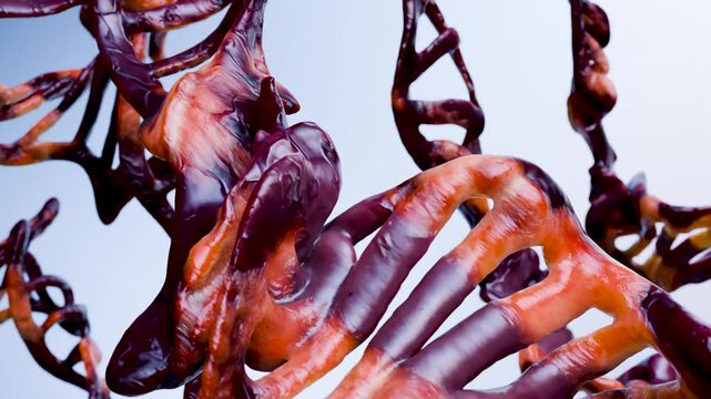 Genetic Dna disorder and Damage, Mutation or Radiation effect, Malignant Cancer molecular structure, Human genome code degradation molecule, biochemical research, Dna strand, Carcinogen, 3d render	
