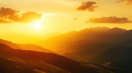 Fototapeta premium Golden Sunset Over Mountain Ranges