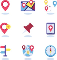 Map and Location Flat Icons Set Style