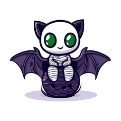 Fototapeta premium Cute Cartoon Bat in Mummy Costume Sitting on a Pumpkin