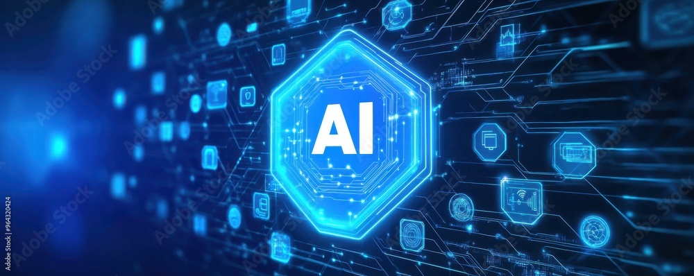 Aufkleber blue hexagon with ai letters on a futuristic digital background symbolizing artificial intelligence 