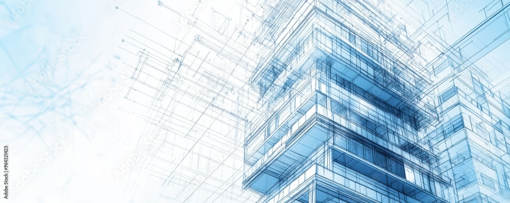 Poster modern architectural blueprint showcasing the detailed design and structure of a contemporary buildi