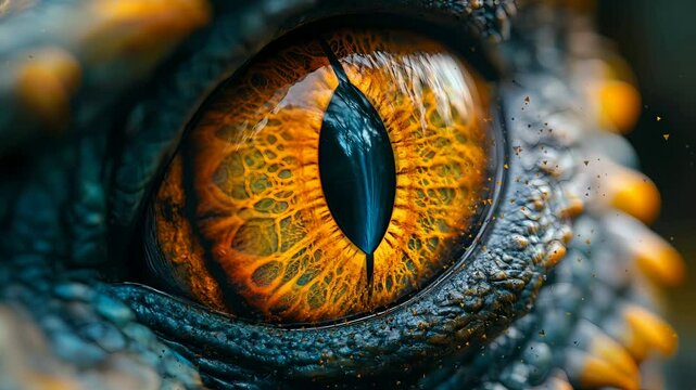 fantasy extreme macro close up t rex eye with fractal, seamless video animation