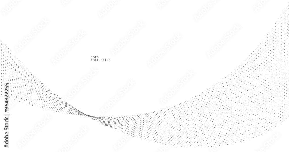 Poster light grey abstract background, vector wave of flowing particles, curvy lines of dots in motion, tec