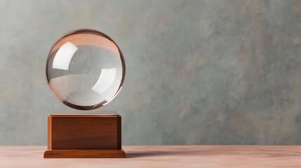 Fototapeta premium A glass ball is sitting on a wooden pedestal