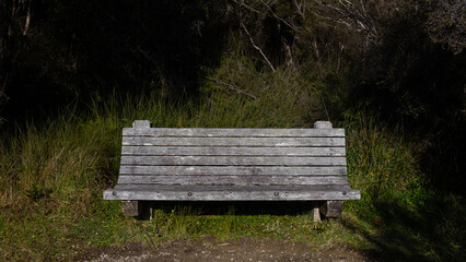 An empty bench in the park.