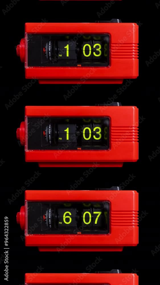 Poster retro led clocks in stop motion in vertical