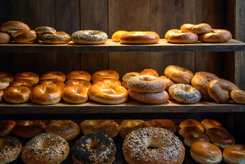 bagel on a shelf with three tiers