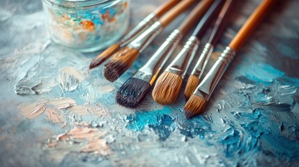 Fototapeta premium Paint Brushes on an Artist's Palette