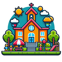 cartoon house with trees and houses  isolated on transparent background - Generative AI