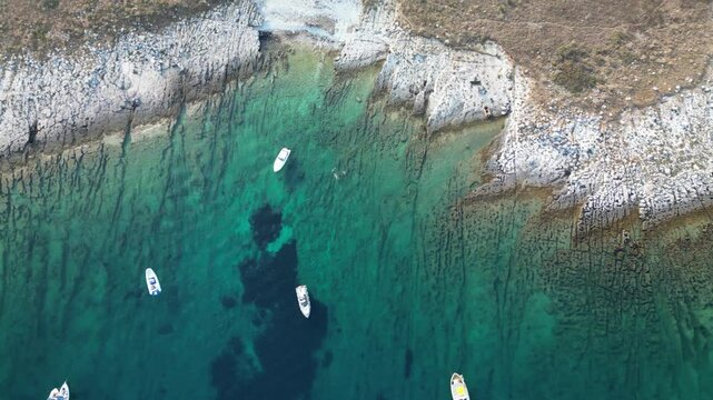 Croatia, Istria, Pula, aerial view to coastline with boats and seaground