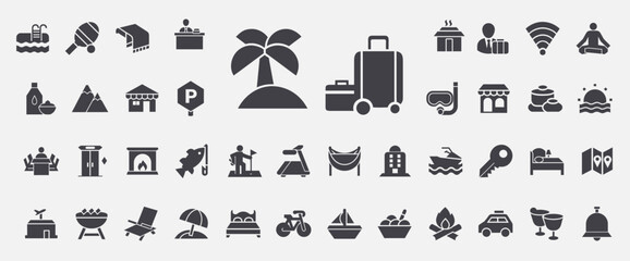 Resort hotel glyph icons bundle