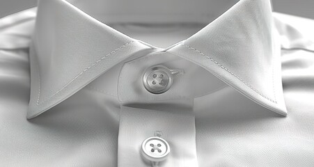 Close up of a white dress shirt collar with a button. The collar is crisp and clean.
