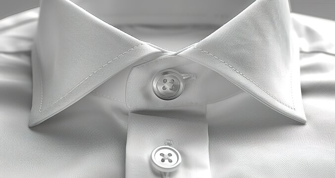 Close up of a white dress shirt collar with a button. The collar is crisp and clean.