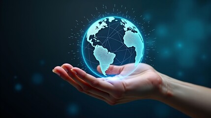 Person Grasping Illuminated Digital Globe Representing Network Connectivity and Virtual Environment