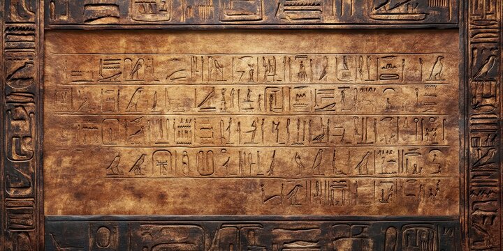 Ancient Egyptian hieroglyphs carved on a weathered stone, showcasing rich history and culture of the pharaohs.