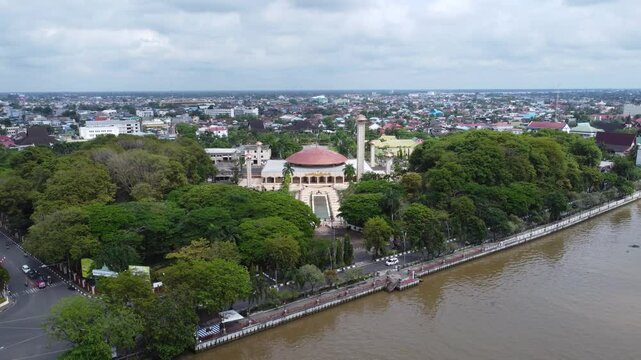 Aerial view of the largest mosque in Banjarmasin, South Kalimantan, Sabilal Muhtadin Mosque
