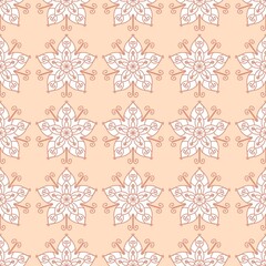 seamless pattern with snowflakes on light orange background