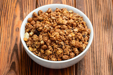 Homemade grain granola . Healthy energy eating . Top view
