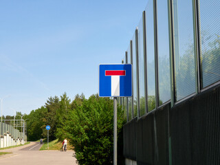 No-passing road sign, dead end street