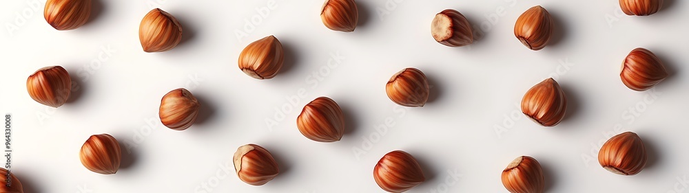 Poster abundant hazelnuts on white background - top view flat lay 3d rendering