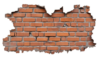 Obraz premium Crumbling Brick Wall Isolated on Transparent Background