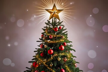 Obraz premium Vibrant Radiant Christmas Tree with Shining Star Shape on Empty Background