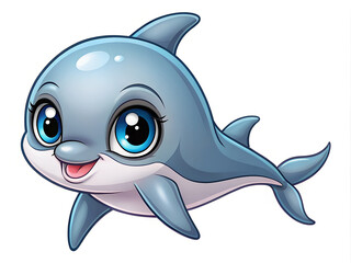 Obraz premium Picture for children with the image of a cute little blue dolphin with big eyes on a white background