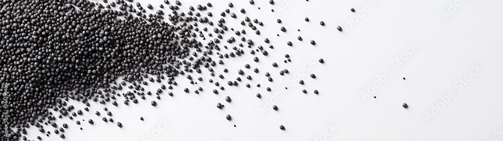 Poster scattered poppy seeds on white background - 3d rendering flat lay top view