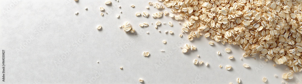 Poster wholesome oats arranged neatly on white surface - 3d rendering flat lay view