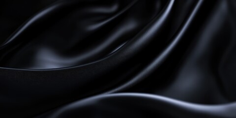 Fototapeta premium Elegant black satin fabric with smooth texture, creating a luxurious and sophisticated backdrop perfect for various designs.