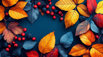 A colorful picture of fall leaves, branches, and berries. This image would be perfect for a fall-themed project.