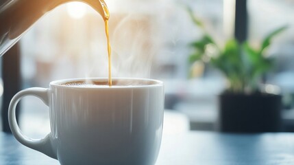 Freshly brewed coffee pouring into a mug Monday morning