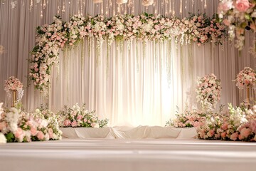 Fototapeta premium Beautiful wedding stage with flowers. elegant decoration background.