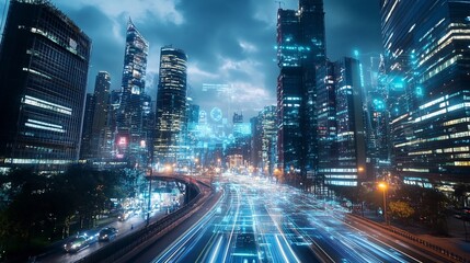 Naklejka premium Futuristic city AI integration