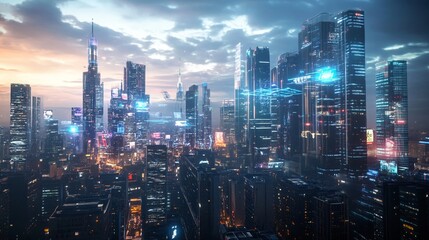 Fototapeta premium Futuristic urban landscape AI integration