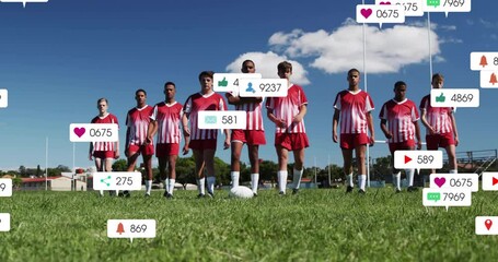 Animation of icons and data processing over diverse rugby players - Powered by Adobe