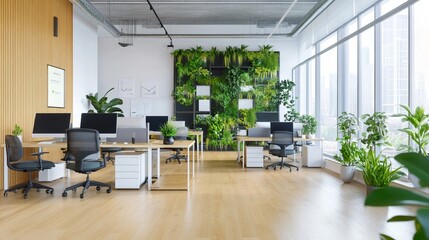 Green tech startup office with eco-friendly design