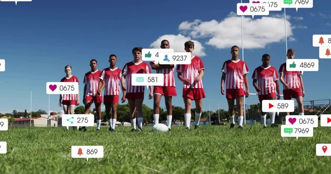 Animation of icons and data processing over diverse rugby players - Powered by Adobe