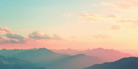 Obraz premium Serene mountains under a pastel sky at dawn, offering a tranquil retreat into nature's beauty and peaceful landscapes.