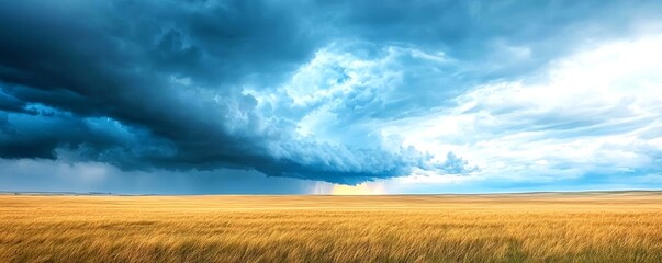 Thunderclouds forming over a vast plain, stormy weather, tension in the air