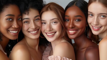 Obraz premium Portrait of diverse women showcasing beauty, self-love, and wellness through healthy skincare and community support