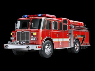 red fire truck on transparent background, photo