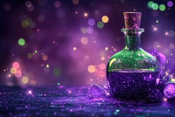 Abstract modern dark purple and green glitter sparkle Spooky Halloween magic trick treat night, ai generated