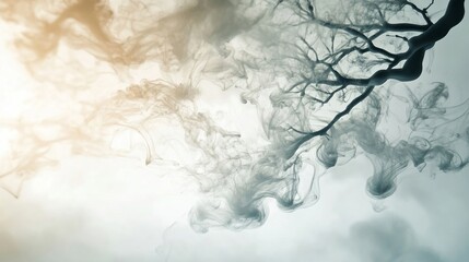 Ink spreading in water creating tree-like patterns organic shapes