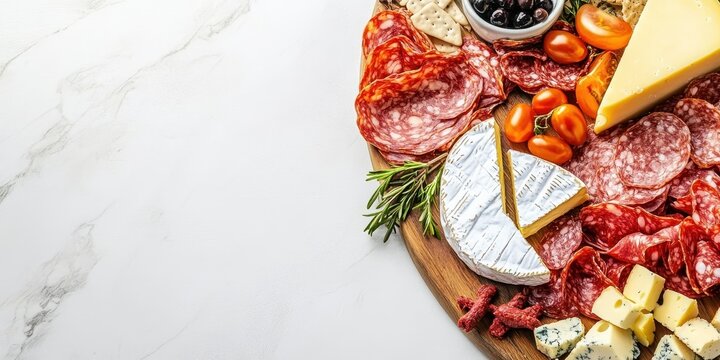 A beautifully arranged charcuterie board featuring assorted meats, cheeses, olives, and cherry tomatoes, perfect for entertaining.