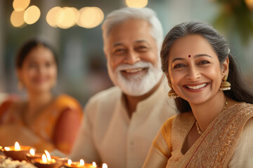 Obraz premium diwali festival concept happy indian people holding oil lamp