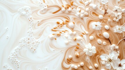 Milk and coffee swirls creating intricate patterns organic shapes